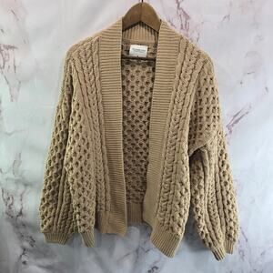 Abercrombie & Fitch Beige Cable Knit Open Cardigan